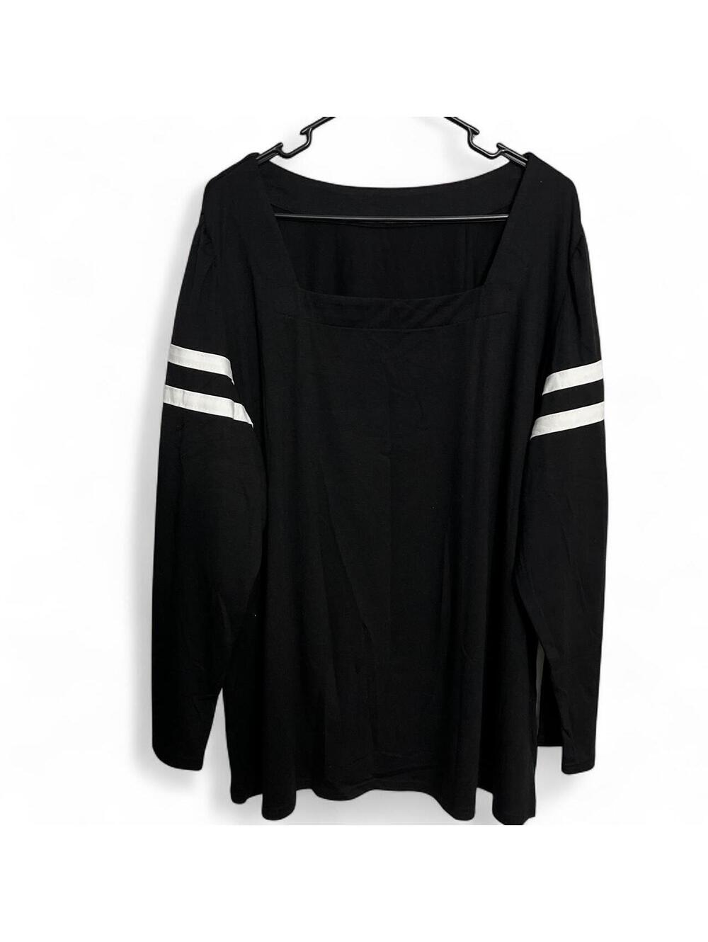 Black Square Neck Varsity Long Sleeve Top